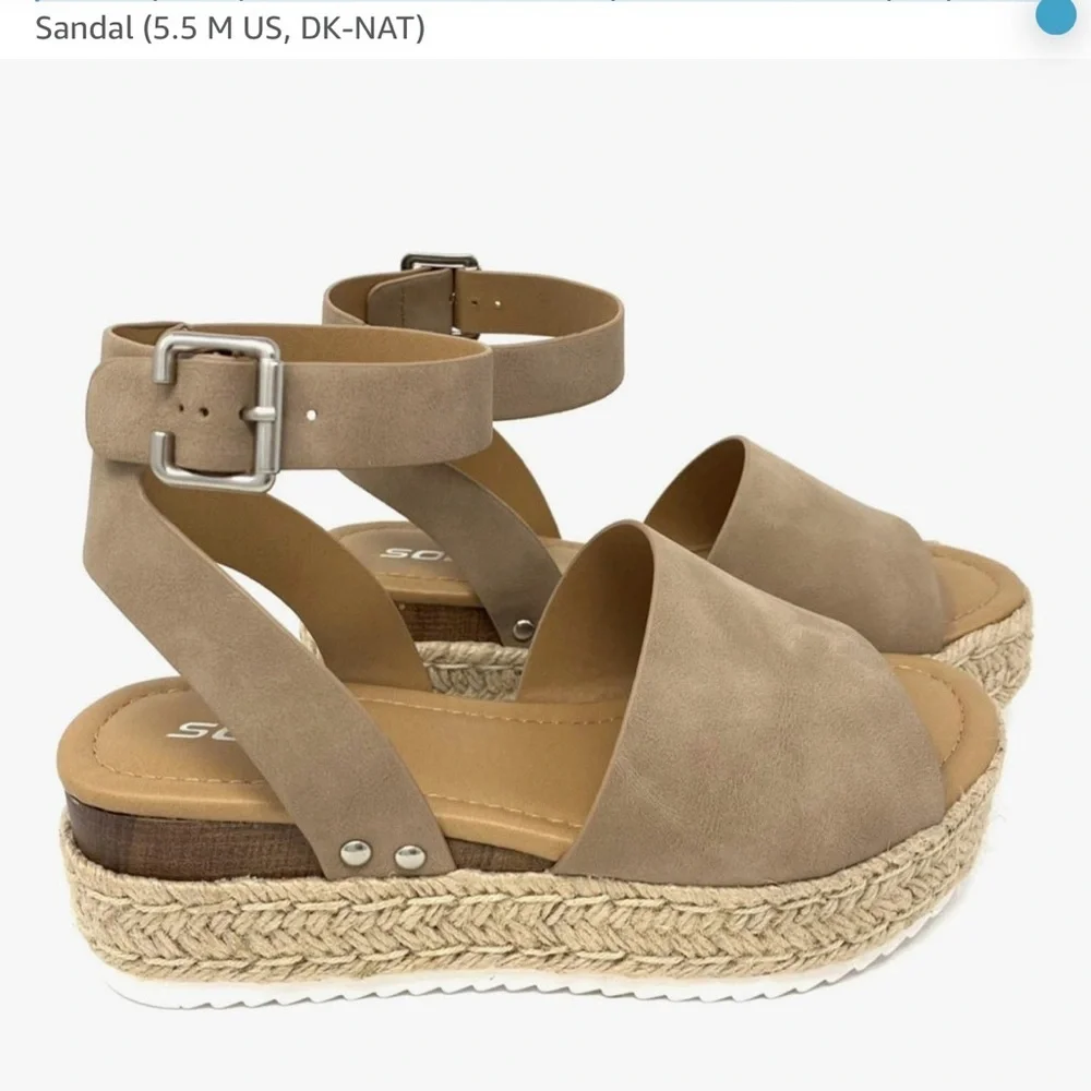 Womens Tan Espadrille Platform Sandals with Ankle Strap